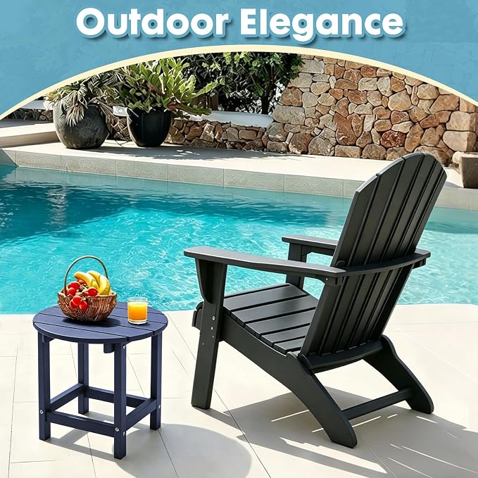 Outdoor Side Table, Adirondack Round 17" Patio Table, Easy Maintenance & Weather Resistant, HDPE End Table for Backyard, Pool, Patio, Porch, Navy Blue