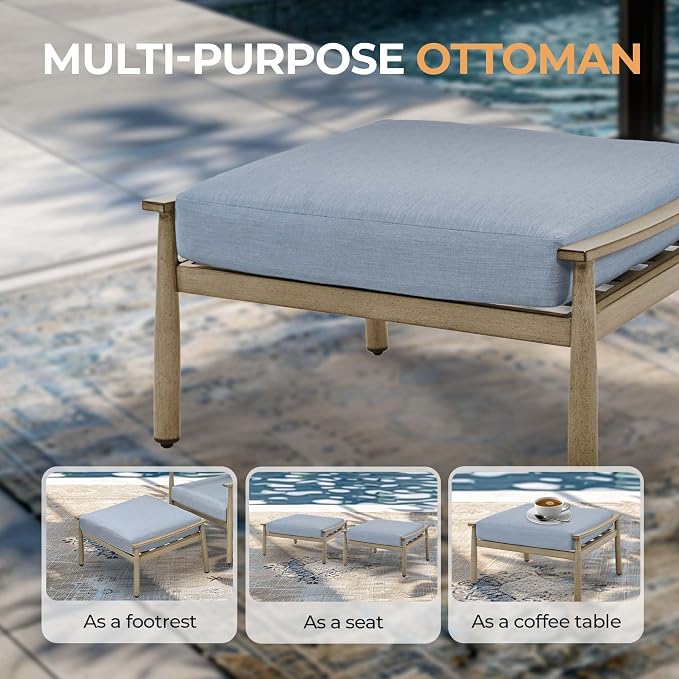 HAPPATIO Patio Outdoor Furniture Set - 7 Pieces Aluminum Outdoor Conversation Set Includes 1 Loveseat, 1 Side Table, 1 Coffee Table, 2 Swivel Chairs, and 2 Ottomans for Porch, Yard, Lawn (Brown)