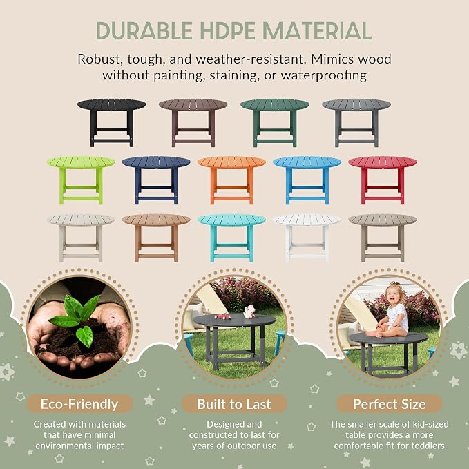 WestinTrends Malibu Kids Outdoor Patio Furniture HDPE 38" Wide Round Dining Table, Gray