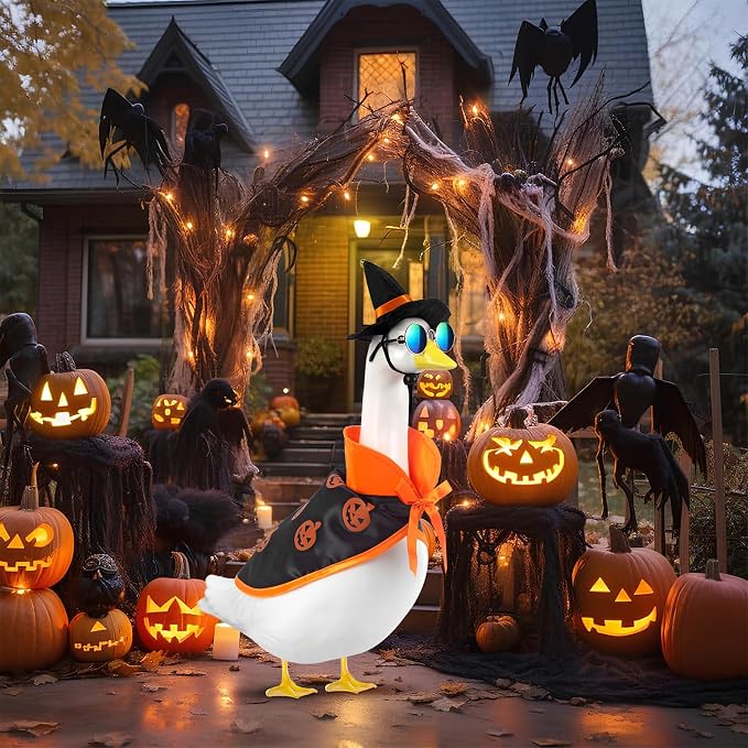 Halloween Porch Goose Outfits, Fall Goose Clothes Fits 17-23 in Statue | Goose Costume with Hat & Sunglasses for Cement Plastic Outdoor Patio Yard Lawn Duck Party Decoration