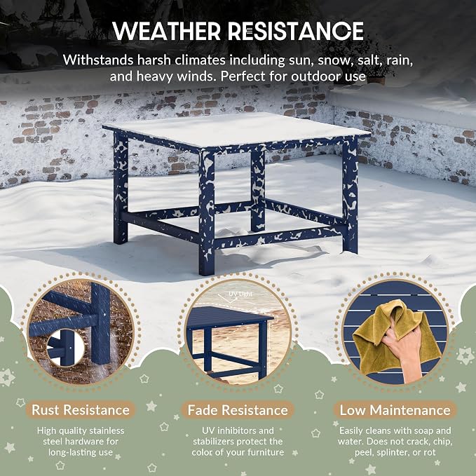 WestinTrends Malibu Kids Outdoor Patio Furniture HDPE 31" Wide Square Dining Table, Navy Blue