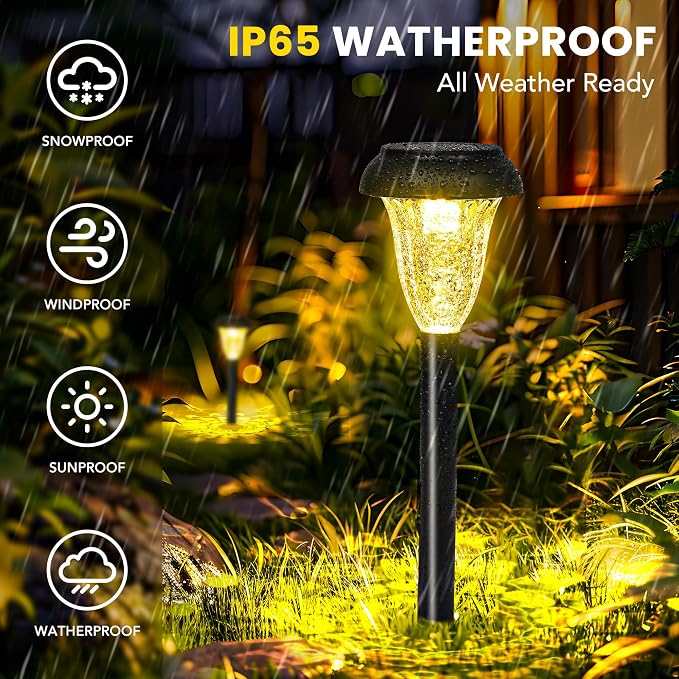 GIGALUMI Solar Lights Outdoor Waterproof, 12 Pack Warm White Pathway Lights | Solar Powered Landscape Lighting, Solar Garden Light for Decor, Patio, Garden, Yard, Pathways, Walkways