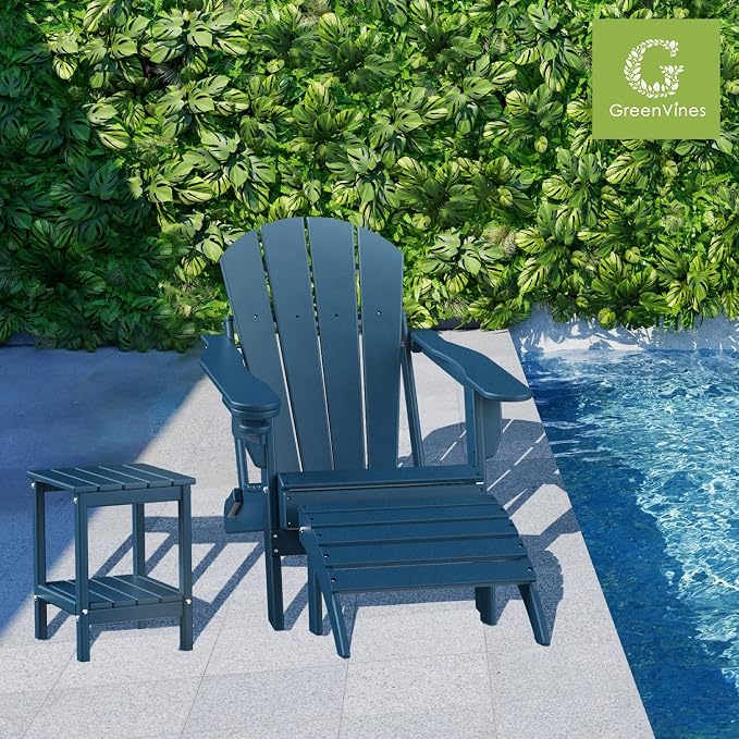 GREENVINES Adirondack-Outdoor-Side-Table | Set of 2 | 14 x 13 Inches | HDPE Plastic | All Weather | Blue | Outside End Tables | Storage Shelf | for Patio Porch Backyard Indoor