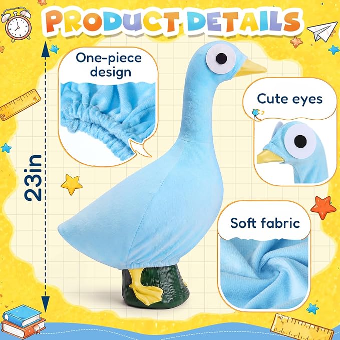 Back to School Porch Goose Outifts Blue Bird Goose Clothes for 23 Inch Gooses Statue for Back to School World Book Day for Library Classroom Outdoor Lawn Decor