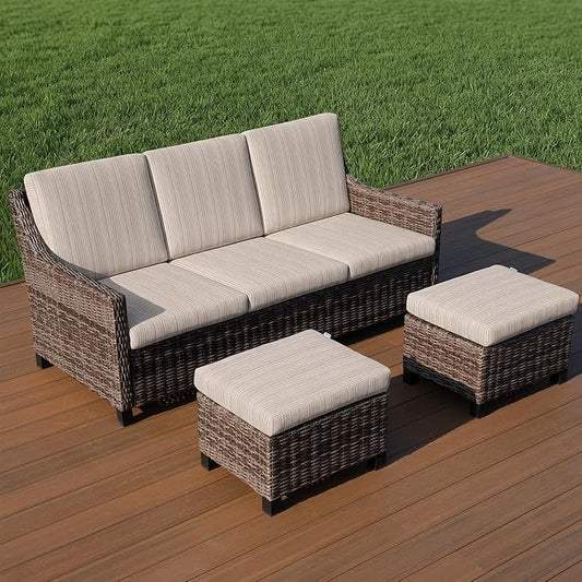 Wicker Patio Conversation Set, Outdoor Patio Furniture Set with Deep Seating, Wide Armrests & Thick Cushions, All-Weather Outdoor Furniture Set for Patio, Porch, Deck & Backyard