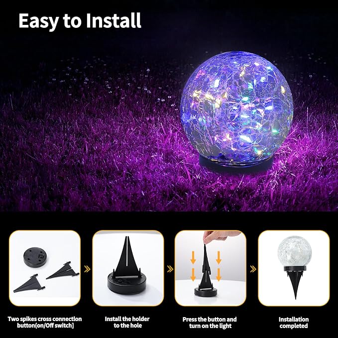 JKIMK Solar Globe Lights Outdoor Waterproof-Solar Balls for Garden | Cracked Glass Ball Lights Outdoor-Solar Orbs for Outside-Decorations for Patio and Yard Lawn Backyard Decor