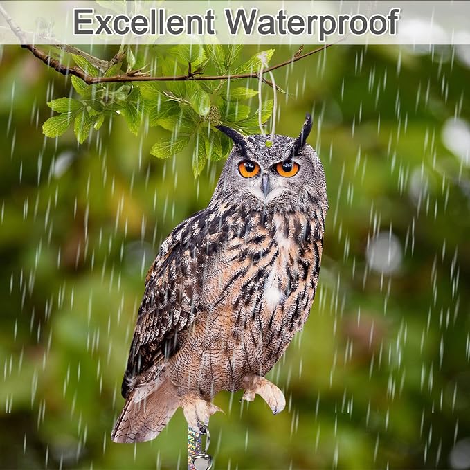 3 Pack Hanging Outdoors Reflective Scarer Away Owl Device to Keep Animals Pigeon Woodpecker Away from Patio Garden