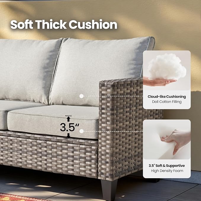 5 Piece Wicker Patio Furniture with Swivel Rocker Chair, Gray | High Back Swivel Rocker Chairs, All Weather Rattan Outdoor Sofa, Solar Lights Table, Modern Conversation Sets, Deck Backyard