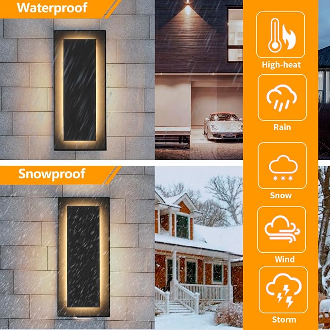 Outdoor Wall Light Black LED Wall Sconces,12 in,9 W | Black, Exterior Light Fixture Wall Mount For Porch,Hallway Front Door,Waterproof LED 3000K Warm White, 360° Angle 1 Pack