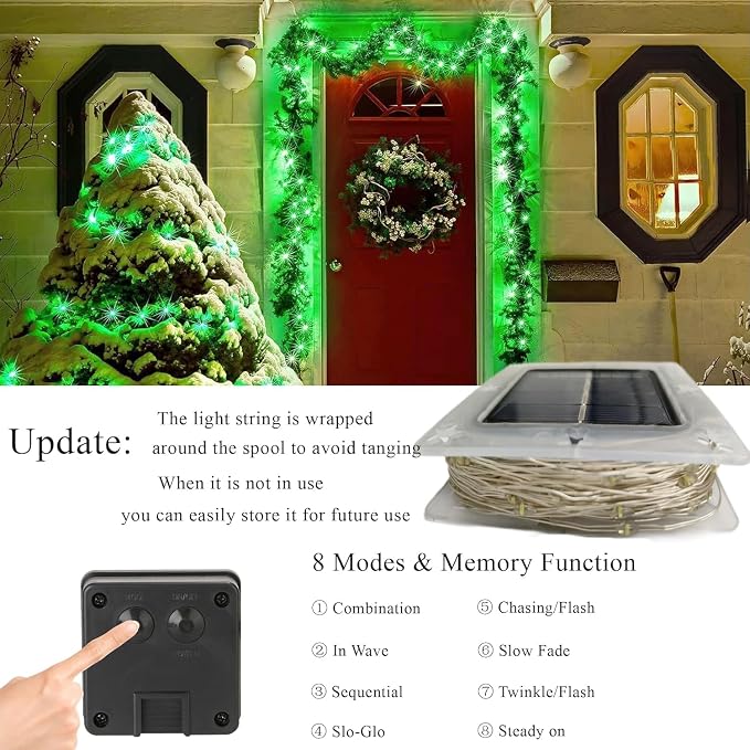 Lomotech Solar Fairy Lights Outdoor, 2 Pack Total 66ft 200 LED,Green | Solar String Lights Waterproof 8 Modes Twinkle Lights for Outdoor, Patio, Garden, Yard, Party, Wedding, Tree Decoration