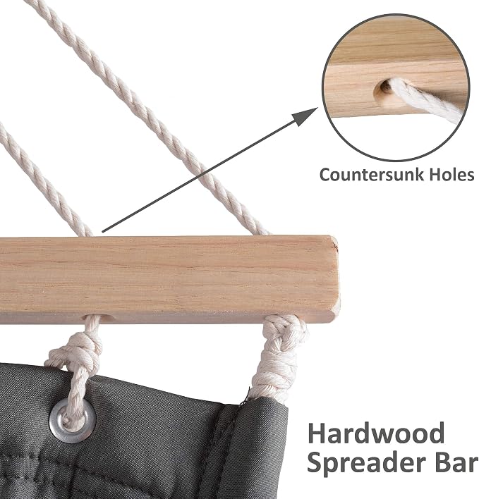 SUNCREAT Hammocks Double Hammock with Wooden Stand Included, Outdoor Hammocks for Outside, 475 lbs Capacity, Dark Gray