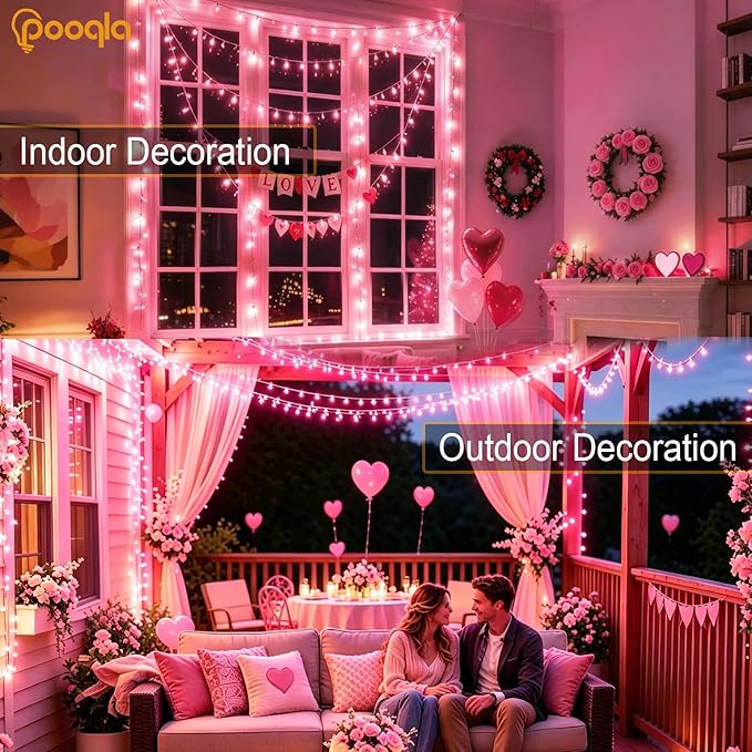 200 LED Pink Christmas Lights Outdoor String Lights, 66 ft | Green Wire Waterproof Twinkle Fairy Lights with Timer, 8 Modes Connectable String Lights Indoor Bedroom Halloween Decorations