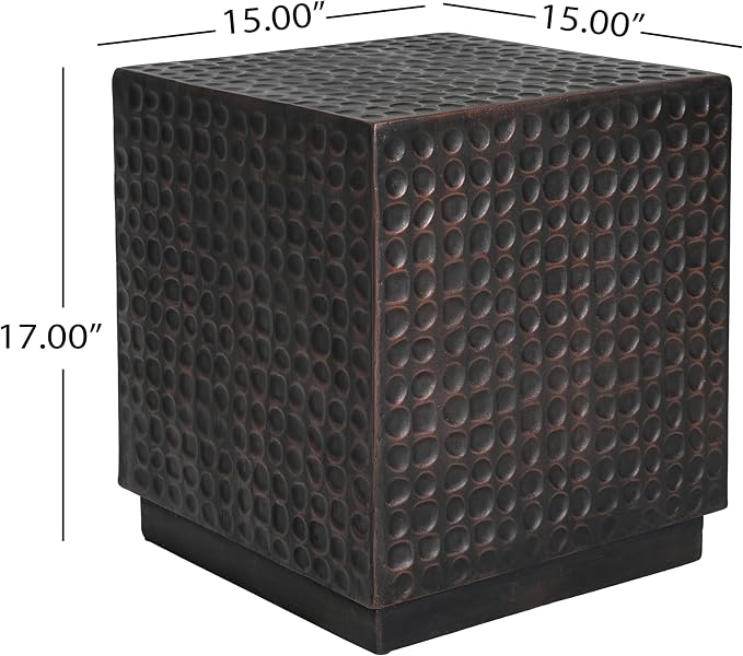 Christopher Knight Home Jeanie Outdoor Side Table Lightweight Concrete, Patio End Table Cube, MGO Fluted Coffee Table for Outside, Garden, Backyard, Poolside Accent Table, Dark Brown Copper