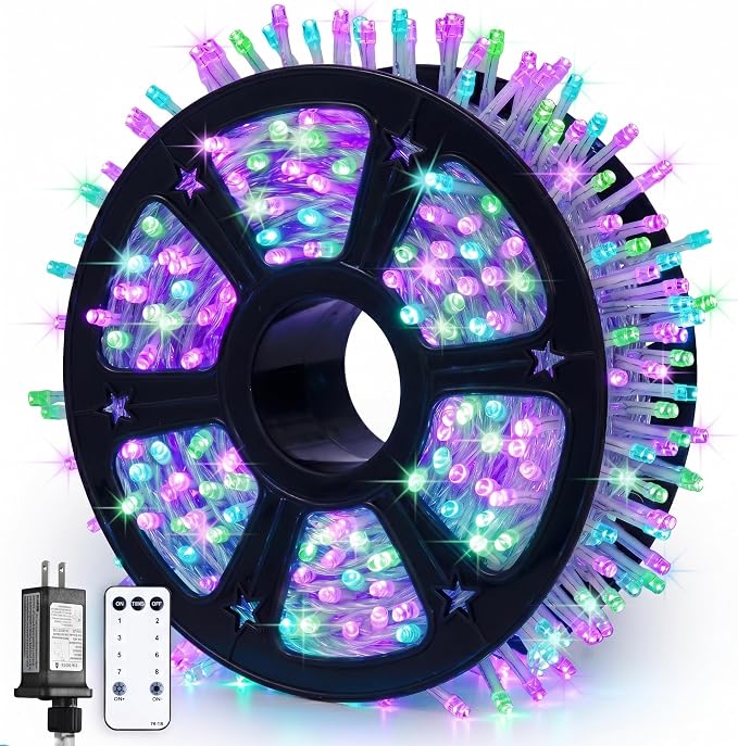 JMEXSUSS 600 LED Purple Green String Lights Plug in Indoor Outdoor | Lights for Halloween Decor, Clear Wire, Remote Control, 168 FT, for Fall Halloween Tree Fireplace Party Patio Gaeden