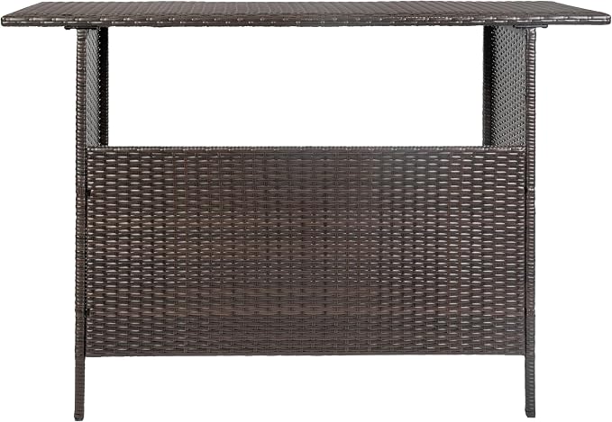 Flash Furniture Marco Indoor/Outdoor Patio Bar Counter Table, All-Weather Wicker Rattan Pattern, 2 Shelves, Brown