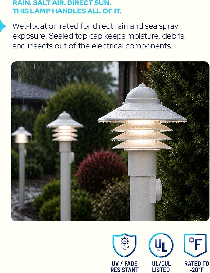 Nautical Post Mount Outdoor Lighting, Salt-Air Tough Rust-Proof Non-Metallic Coastal Lamps, Fits 3" Poles, UL Listed Dock Patio Fence Deck Porch Outdoor Walkway Lights, USA Made, Matte White | Anti-Rust, Waterproof Coastal Outdoor LED Lighting for Yard...