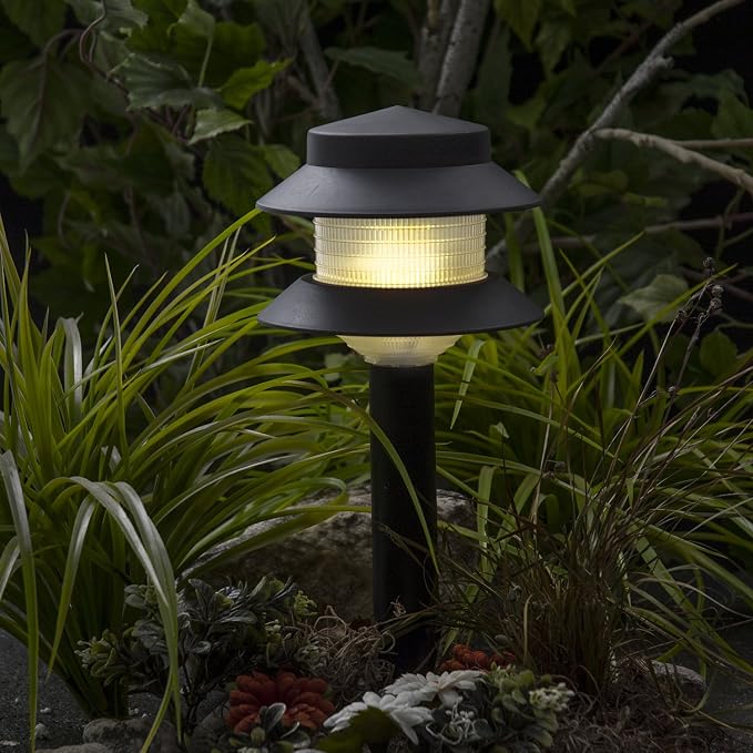 GreenLighting 35 Lumen Modern 2-Tier Low Voltage Path Light - Outdoor 2.5 Watt Landscape Light (12 Pack, Black)
