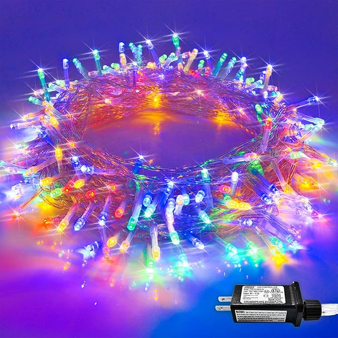 JMEXSUSS Connectable 100 LED Multicolor Christmas Lights for Tree | 8 Modes Christmas Tree Lights Indoor Outdoor Clear Wire, 33ft Colorful Lights Plug-in for Christmas Tree Bedroom