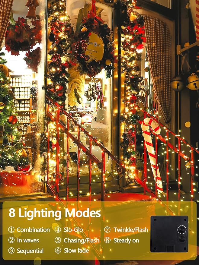 Solar String Lights Outdoor 2 Pack 400 LED Solar Christmas Light Warm White | 8 Lighting Modes, Memory Function, Auto On/Off, 132FT Waterproof Twinkle Lights for Outside Garden Yard Party Xmas Tree Decor