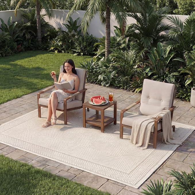 Aluminum Outdoor Patio Furniture-Armchair with Table,Beige | Rustproof,High Weight Capacity,Water-Repellent,Washable Cover,All-Weather Resistant,Easy Clean,for Poolside Backyard Deck