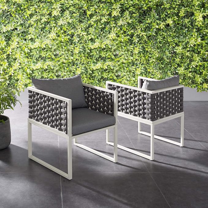 Modway Stance Outdoor Patio Aluminum Set of 2 Dining Armchair in White Gray