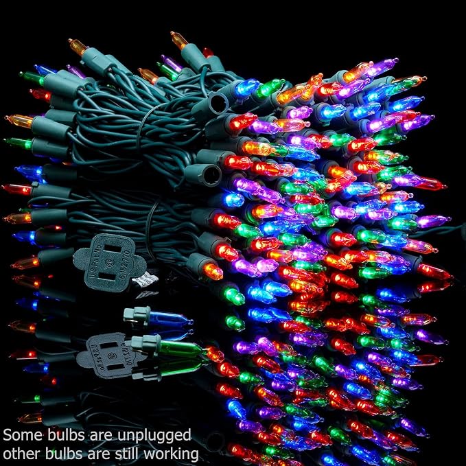 YULETIME 200 Multicolor LED Christmas Lights, 66 ft Green Wire String Light | Stay Lit, End-to-End Connectable, UL Certified, Commercial Grade, 1-Strand 200 Lights, 4" Spacing