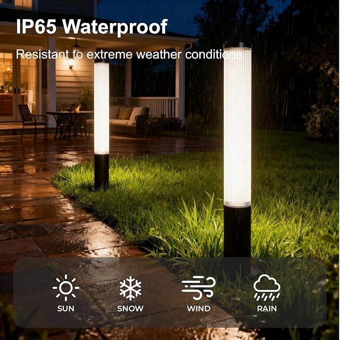 SkyGlow 32" Bollard Light, 120V/12V Aluminum LED IP65 Waterproof Outdoor Modern Landscape Path Lights Hardwired Curb Appeal for Garden Lawn Patio Courtyard Driveway Pathway Lighting