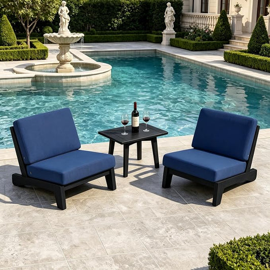 Pia Ricoo 3 Piece Patio Bistro Set with Patio Chairs and Table, Heavy Duty Wood Patio Furniture Set, All-Weather Outdoor Chairs for Balcony, Deck, Poolside, Porch - Navy/Dark