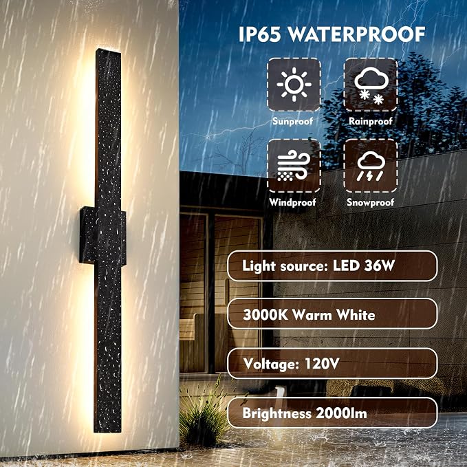 40.1inch Long Outdoor Modern LED Wall Light, Waterproof IP65 Warm White Led Wall Mount Lighting Fixture Black Outdoor Wall Sconces Outside Lights for House Garage Front Door Patio 2Pack