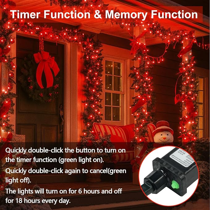 200 LED Connectable String Lights, 66FT Christmas Lights Outdoor Indoor | Red, 13 Modes, Timer, Clear Wire Waterproof Twinkle Fairy Lights Plug in for Bedroom Classroom Patio Xmas Tree Decor