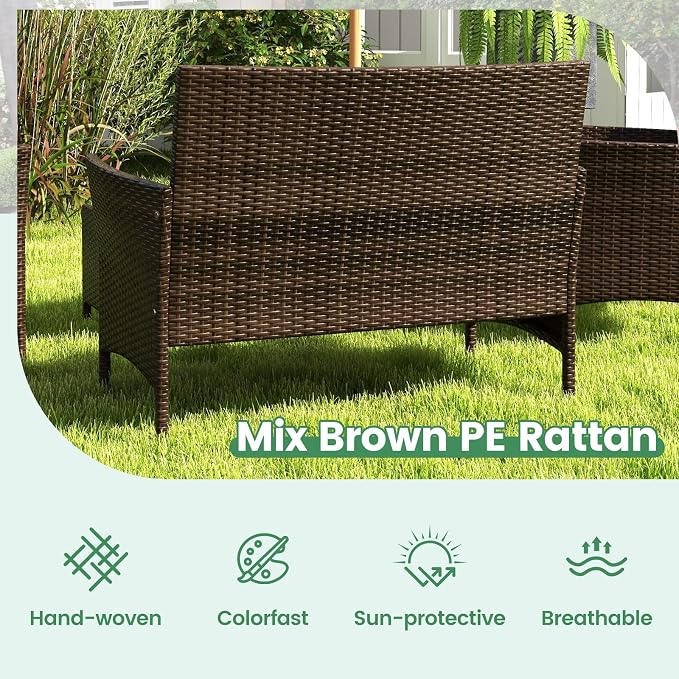 RELAX4LIFE 8-Piece Patio Furniture Set - Rattan Outdoor Conversation Bistro Set w/Cushions, Glass Coffee Table, Wicker Chairs & Loveseat for Garden Backyard Porch, Balcony Furniture Set (2, Black)