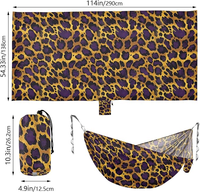 Camping Hammock Outdoor Hammocks for Outside Purple Cheetah Leopard Beach Trees Portable Lightweight with Pockets Tree Straps Indoor Small