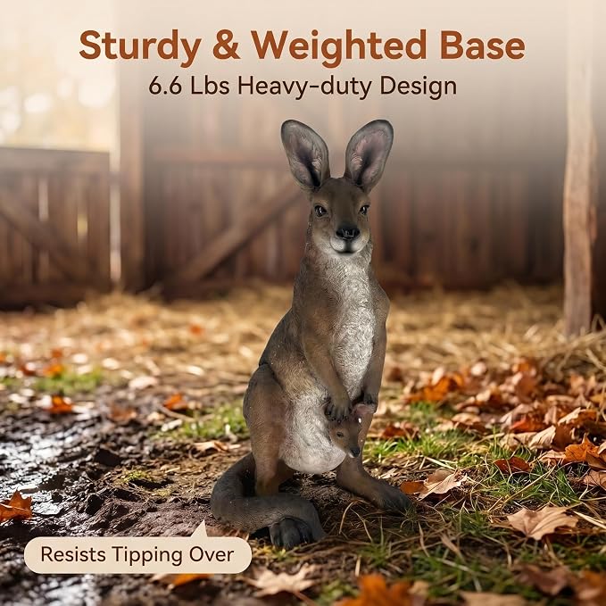 22.4" Realistic Kangaroo Outdoor Garden Statue | Resin Outdoor Gardens, Sturdy 6.6 lbs Weighted Base, Fully Assembled
