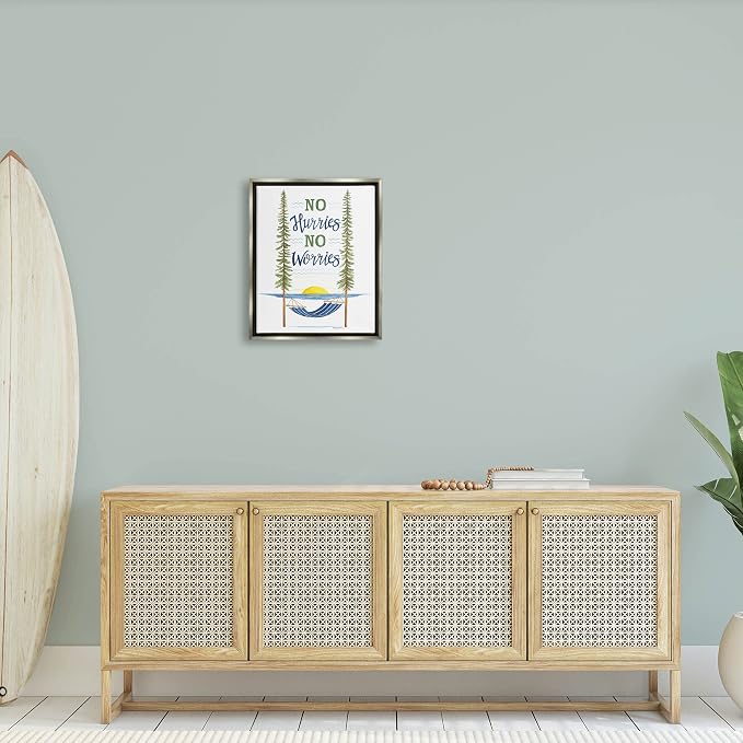 Hammock Scene Coastal Lakehouse Calm, 16 x 20 Inch Canvas in Floater Frame | Stupell Industries · By Deb Strain · Ready to hang · Easy lake house decor · Made in USA