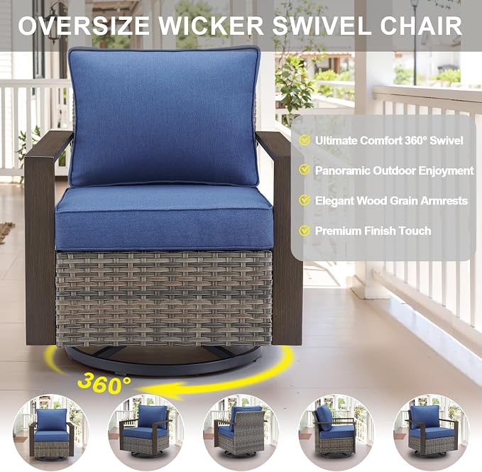 Belord 5 Piece Patio Furniture Set with Swivel Chairs, PE Wicker Patio Sofa Set Outdoor Swivel Rocker Patio Chairs with Anti-Rust Metal Wide Armrests for Deck Backyard Sunroom