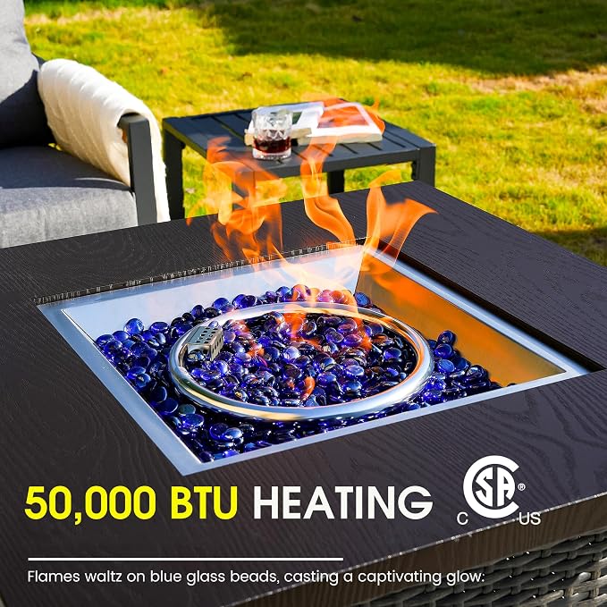 Metal Patio Furniture Set w/Fire Pit Table, 6-Piece Modern Outdoor Conversation Set with 6-Inch Thick Cushions, Outdoor Furniture Set for Garden, Backyard, Balcony, Poolside (Dark Grey)