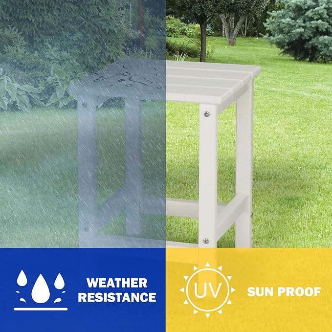 Outdoor Side Table, (HDPE) Wood Square Furniture Small Coffee Side end Table,Double Layer Waterproof Side Table,for Patio, Backyard, Pool,Bedroom, Living Room,Indoor Outdoor (White)