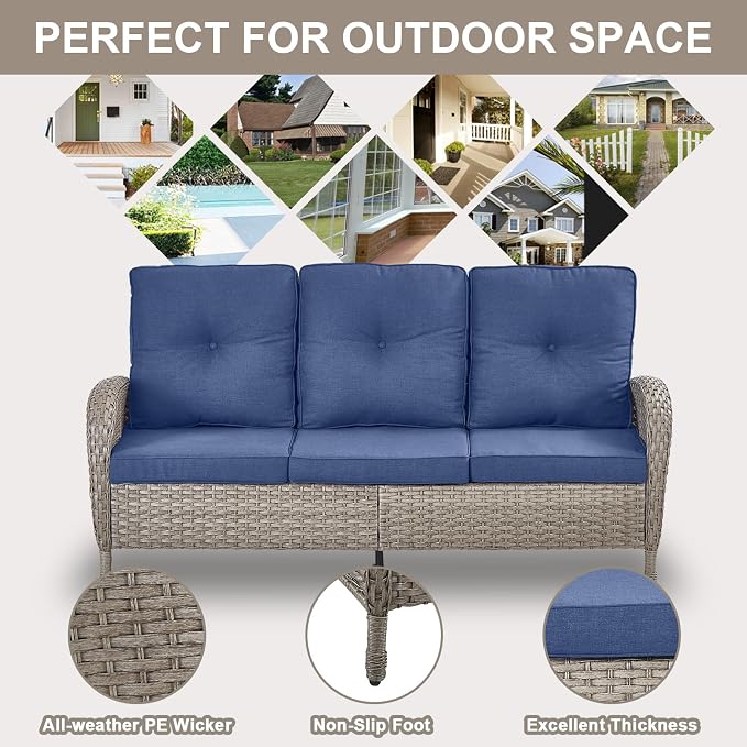 Belord 6 Pieces Wicker Patio Furniture Set - Swivel Rocker Outdoor Chairs with Outdoor Couch and Side Table, All-Weather Patio Conversation Set for Deck Sunroom Backyard