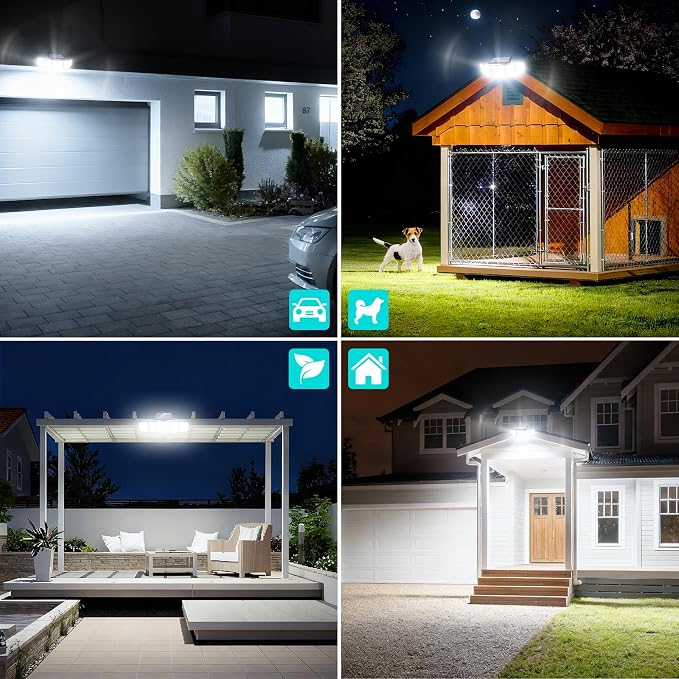 MDCMDCM Solar Lights Outdoor Waterproof Motion Sensor - 3000 Lumens 5-Head Adjustable Solar Flood Light, IP65 Waterproof Solar Security Light for Yard, Garage, Driveway, Garden(with Stakes, 3)
