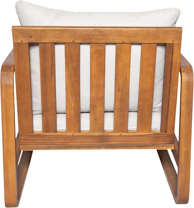Christopher Knight Home Myra Acacia Wood 5 Piece Outdoor Patio Furniture Set, Wooden Patio Conversation Set with Sofa Loveseat Club Chairs & Coffee Table, 7-Seater Patio Sofas and Table Set,Teak+Beige
