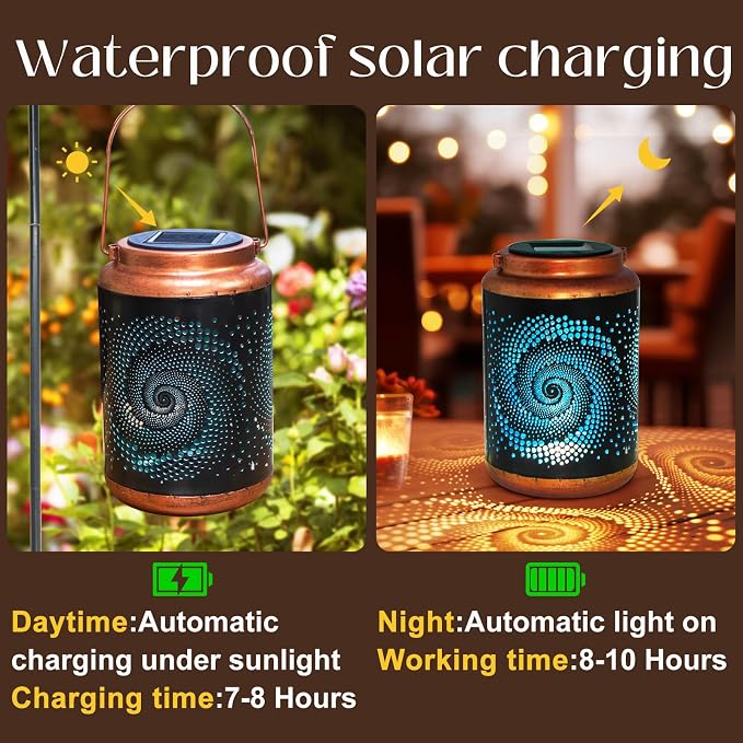 DIBIEECN Birthday Gifts for Women Mom Grandma Wife, Solar Lanterns Outdoor Waterproof, Metal Hanging Lights Garden Decor, LED Decorative Lantern for Patio Porch Backyard, Blue, 1 Pack
