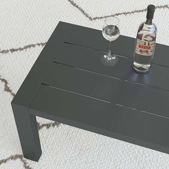 Homestyles Grayton Outdoor Coffee Table – 40-Inch Wide Aluminum Patio Table, Slatted Top, Rust-Resistant Frame, Easy Assembly, Gray