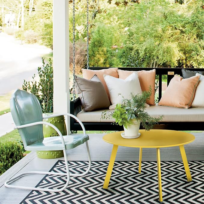 Grand Patio Round Steel Patio Coffee Table, Weather Resistant Outdoor Large Side Table, Yellow…