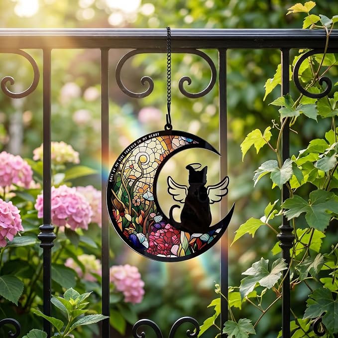 BamLue Cat Memorial Suncatcher for Windows Memorial Ornament, Pet Sympathy Gift to Memorialize The Loss, Angel Cat Sun Catchers with Personalized Decorations in Loving Memory for Loss