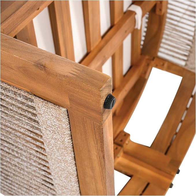4-Piece Patio Conversation Set,All Weather Sectional Sofa Set w/ 2 Chairs, Loveseat & Table Premium, Acacia Wood Outdoor Furniture Set with Woven Rope Accents and Cushions (Teak+ Beige#82)