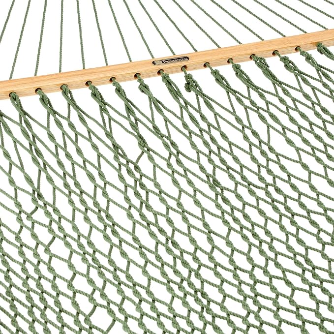 Original Pawleys Island Deluxe Meadow DuraCord Rope Hammock – 13 ft. x 65 in, 2-Person, 450 lb Capacity, Oak Spreader Bar, Zinc-Plated Hardware, Handcrafted in the USA