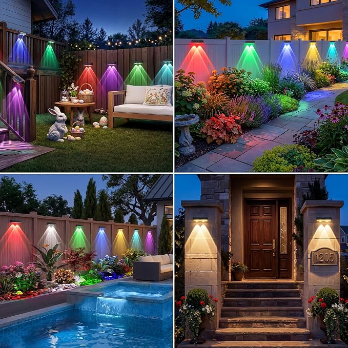 kolpop Solar Fence Lights Outdoor,11 Modes&9 Colors RGB/Cold/Warm White Fence Lights Solar Powered,IP65 Waterproof, 60LM LED Color Changing Solar Lights for Backyard,Wall,Deck,Party,Decor 16 Pack