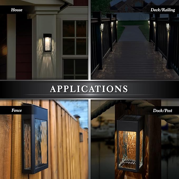 Classy Caps SWL888 - Black Aluminum Lancaster Deck & Wall Light (2 Pack) – Outdoor Solar LED Lighting, Durable Black Aluminum, Real Glass Construction, Perfect for Outdoor Decks, Patios, and Walls.