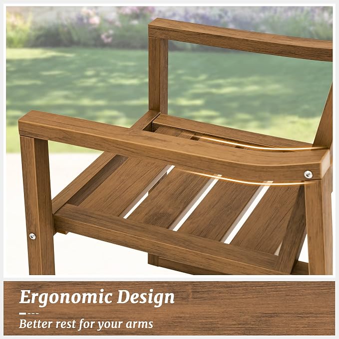 Cozyman HDPS Outdoor Dining Chairs Set of 6, 350 LBS, Patio Dining Chairs with Armrest, All Weather Outdoor Kitchen Chairs with Square Frame Legs for Outdoor Indoor, Backyard, Teak Color-Oil Printed