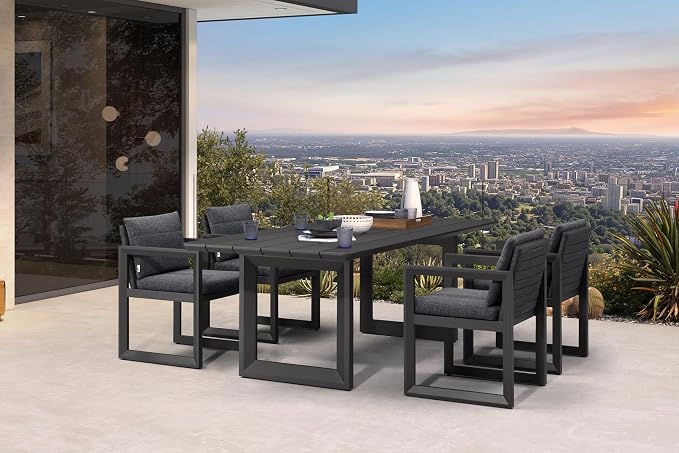 PURPLE LEAF Outdoor Dining Set for 4 Aluminum Luxury Patio Furniture Table and Chairs Set with Removable Thick Cushion Rectangular Patio Dining Sets for Small Backyard Porch Garden Deck, Grey